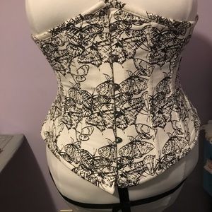 Ivory and black butterfly print steel boned corset